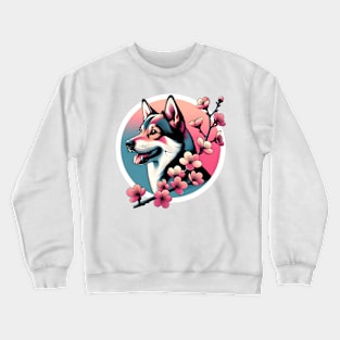 Swedish Vallhund Enjoys Spring Cherry Blossoms Crewneck Sweatshirt